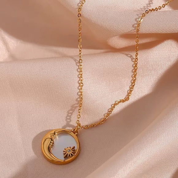 18K Gold Plated - Sun and Moon Pendant Necklace - Picture 7 of 9